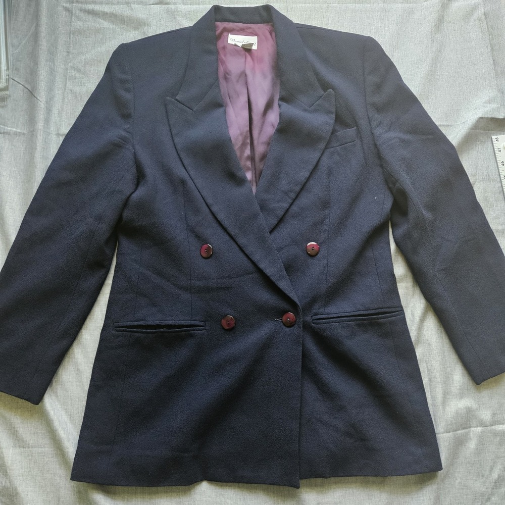 VTG Womens 100% Wool Blazer Size 12 Black Suit Jacket Made In USA 90s Grandpa - Picture 1 of 16